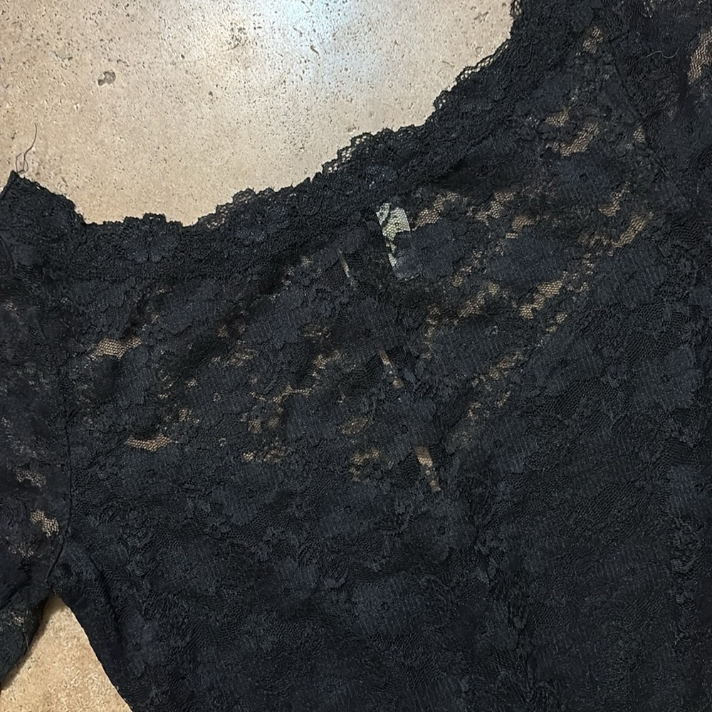 FREE PEOPLE black lace bodycon dress with dramatic bell sleeves and sheer panels - Picture 6 of 10